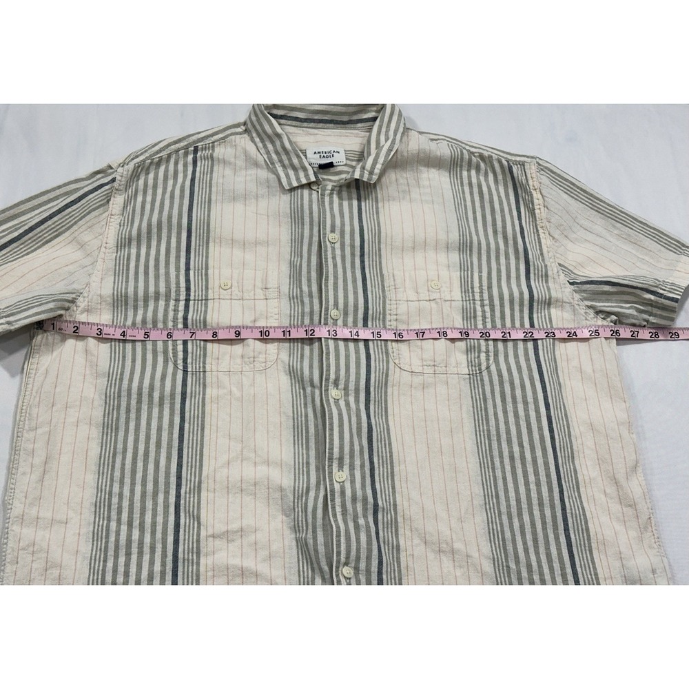 American Eagle Mens Linen Cotton Blend XL Striped Short Sleeve Button Camp Shirt - Picture 3 of 8